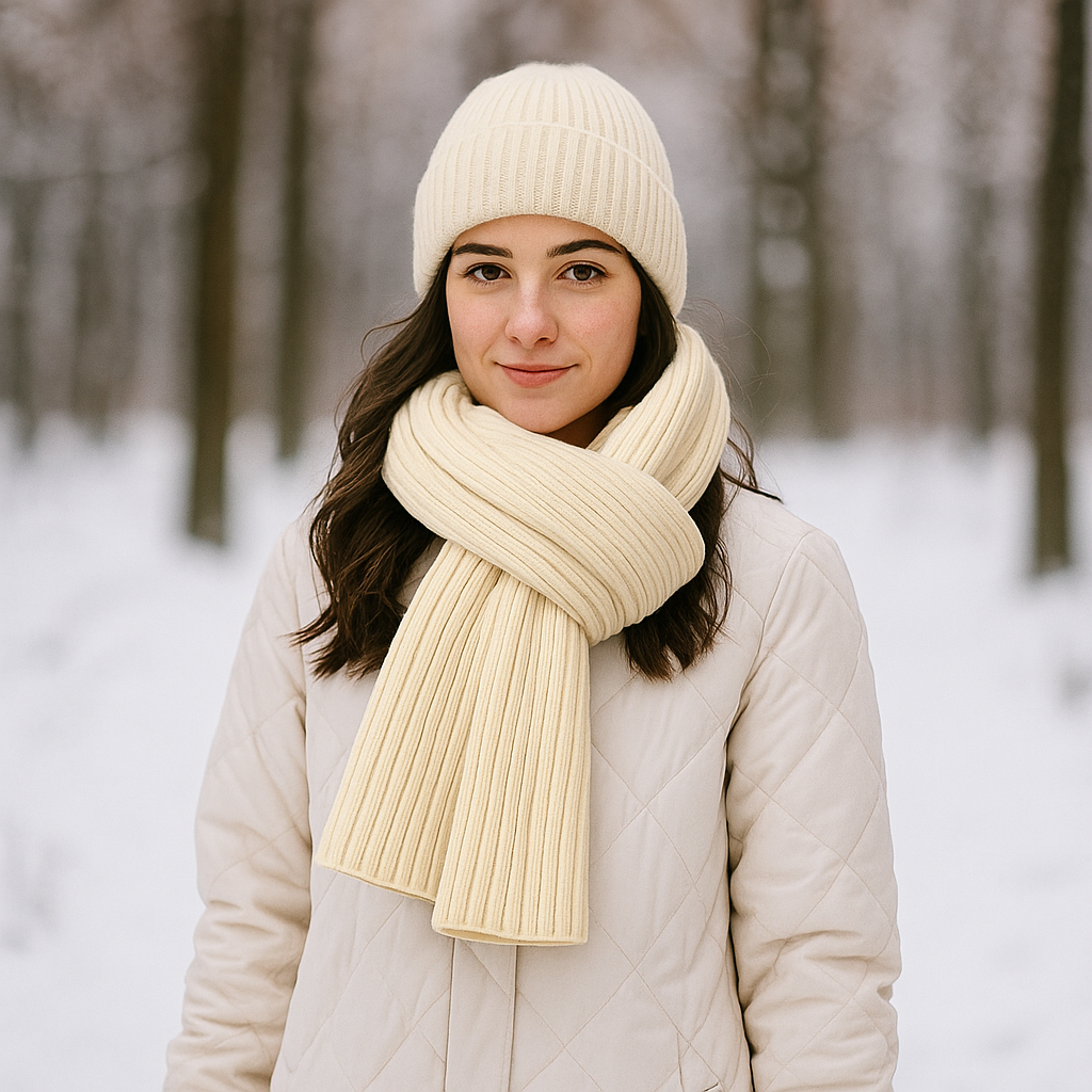 Lux Merino Wool Ribbed Scarf – Cream