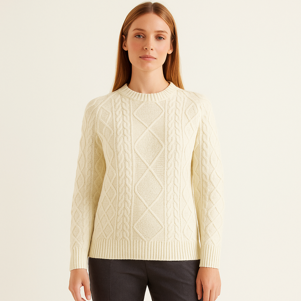 Heritage Cable-Knit Crew-Neck Sweater in Cream
