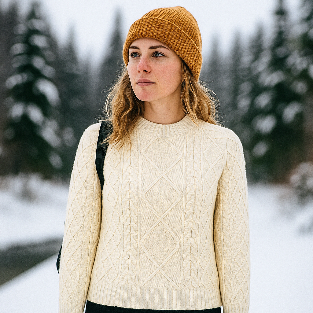 Heritage Cable-Knit Crew-Neck Sweater in Cream
