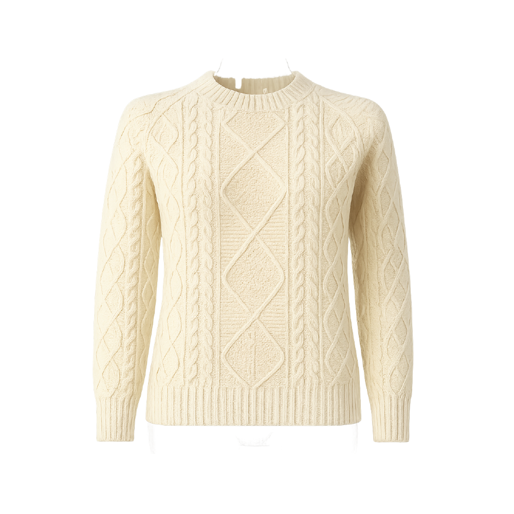 Heritage Cable-Knit Crew-Neck Sweater in Cream