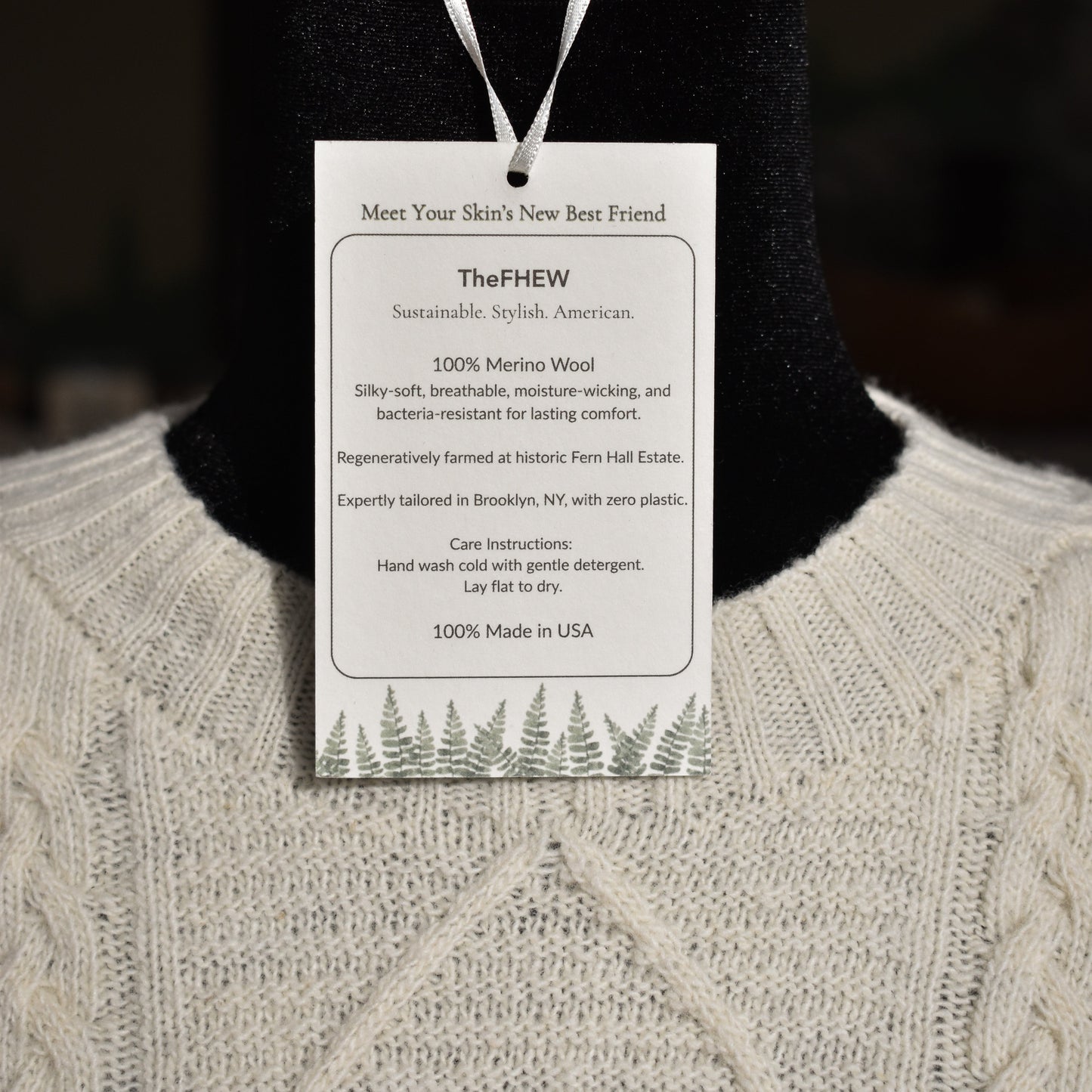 Textile product with a label on a blurred background
