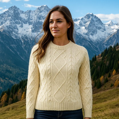 Heritage Cable-Knit Crew-Neck Sweater in Cream