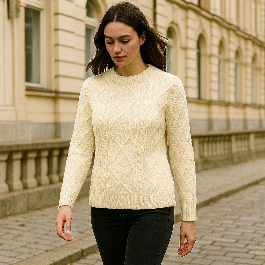 Heritage Cable-Knit Crew-Neck Sweater in Cream