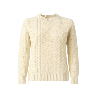 Heritage Cable-Knit Crew-Neck Sweater in Cream