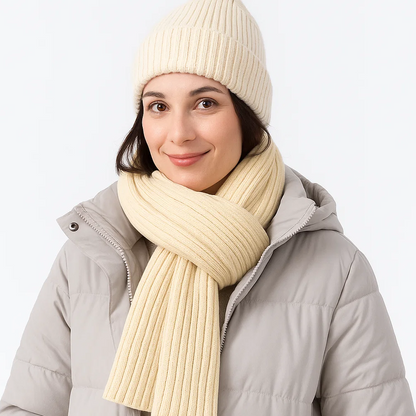 Lux Merino Wool Ribbed Scarf – Cream